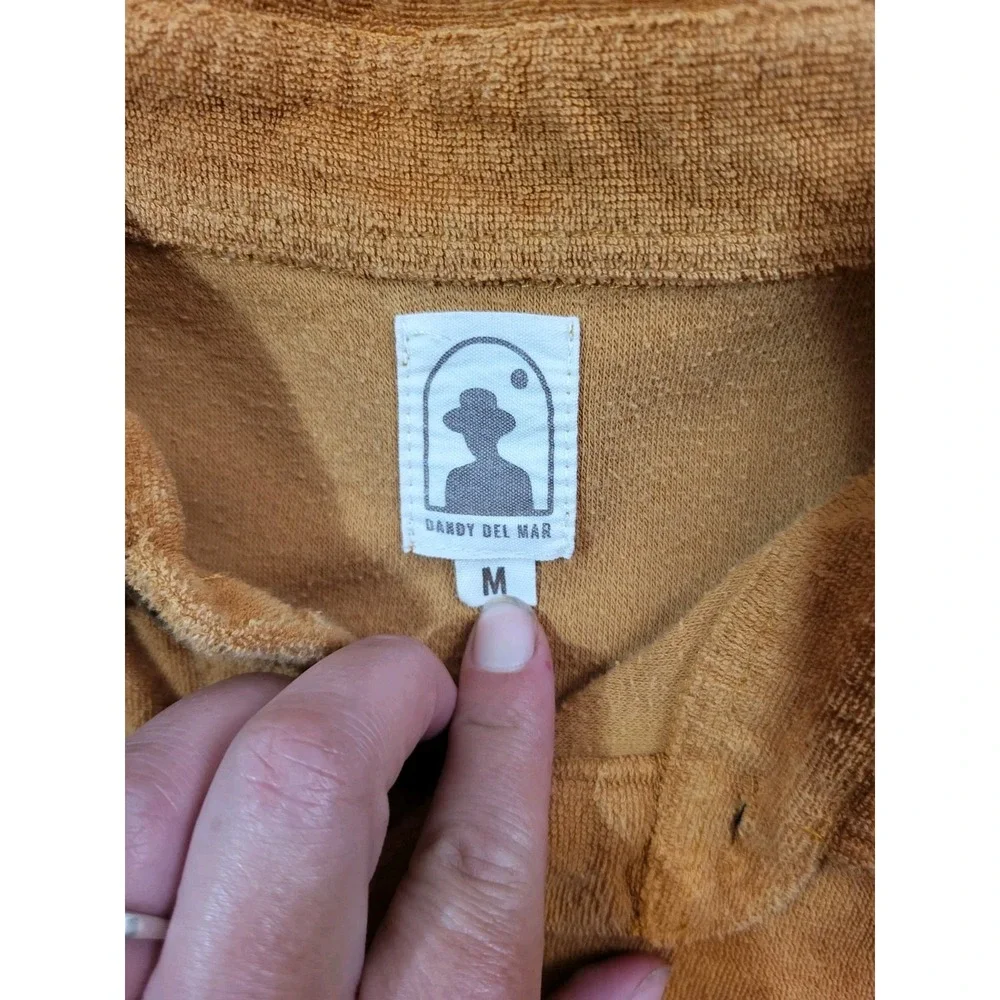 Dandy Del Mar Button Up Shirt Mens M Yellow Terry Cloth Short Sleeve Resort